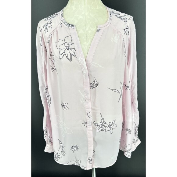 Alfani Womens Floral Top Pink Black Size 4X Blouse Button Up Vee Neck - Picture 1 of 7